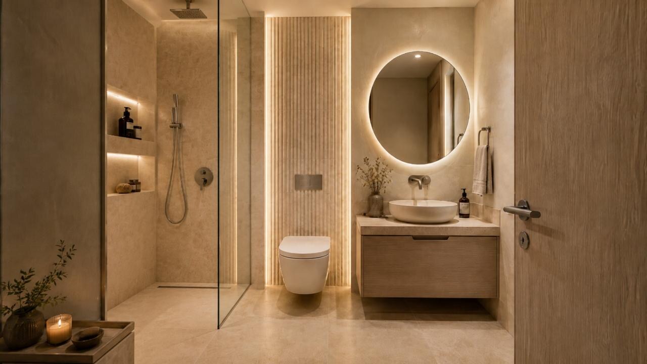 Salle de bain contemporaine aux matériaux naturels