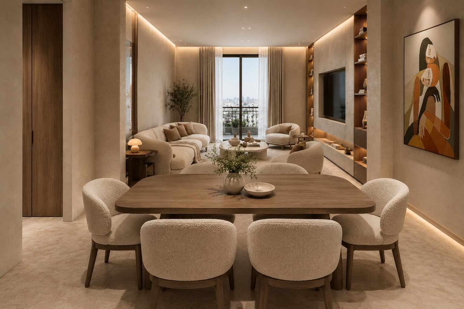 Séjour et salle à manger lumineux dans un appartement Lotus Résidences
