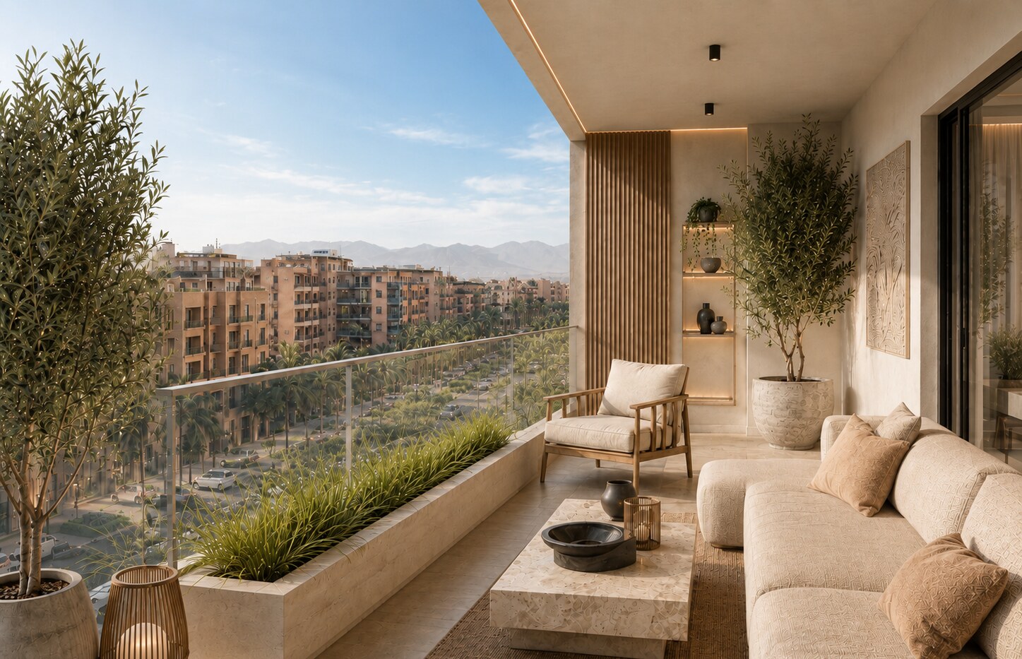 Terrasse d'un duplex Lotus Résidences avec vue sur Marrakech